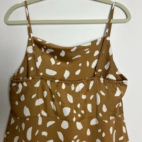 Old Navy Brown Cream Print Cowl Neck Satin Midi Slip Dress Size Medium - Picture 8 of 11